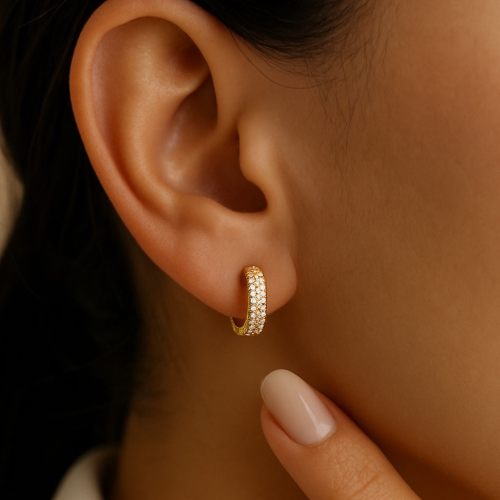 New Gold plated 925 Sterling Silver Zircon Huggie Hoop Earrings